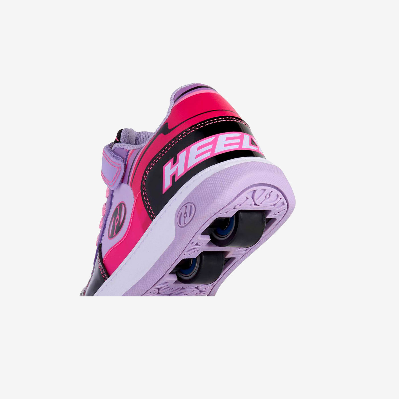 Heelys - Deportivos de doble rueda en color morado, fucsia y negro con ajuste de velcro.