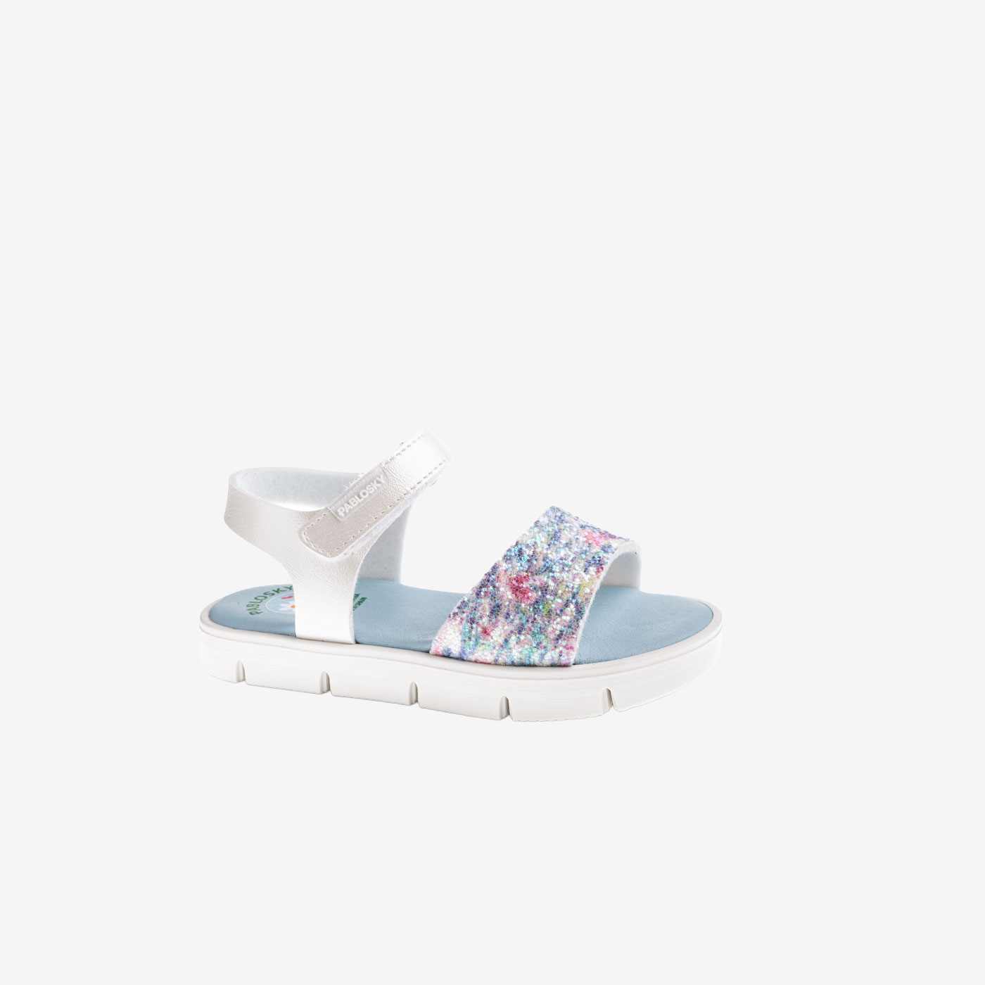 Sandalia niña multicolot glitter de Pablosky ideal para disfrutar en las fiestas